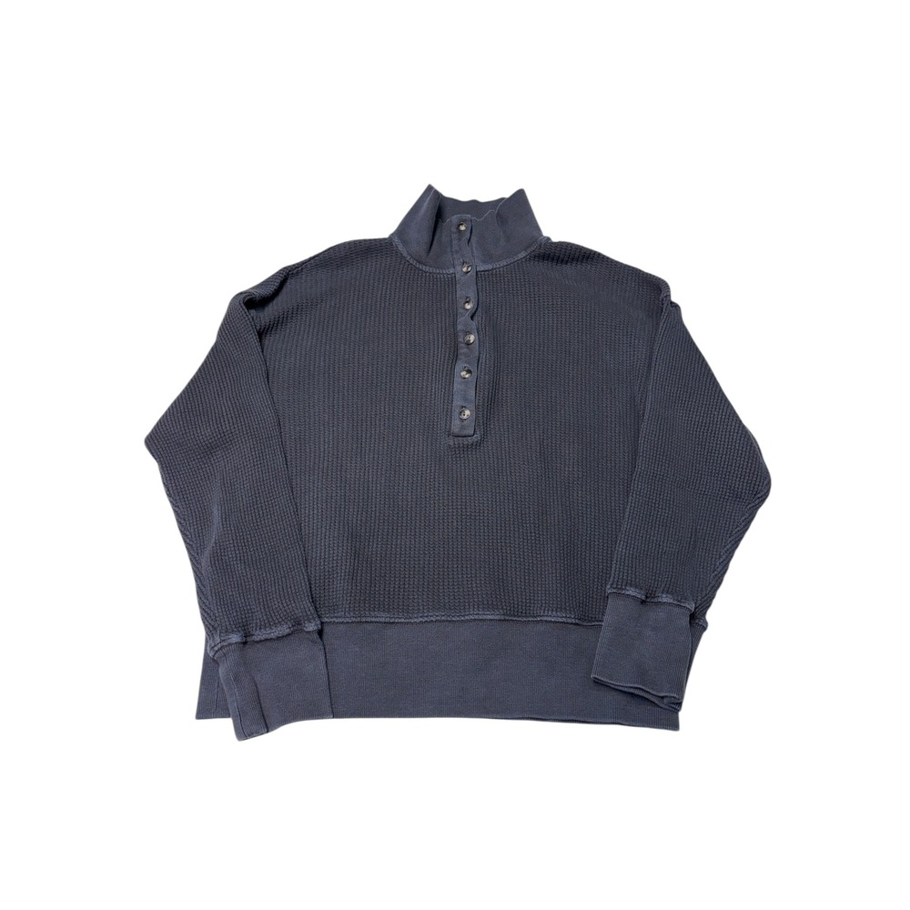 Faherty Mens Gray Waffle Knit Mock Neck Pullover Sweater Organic Cotton Medium